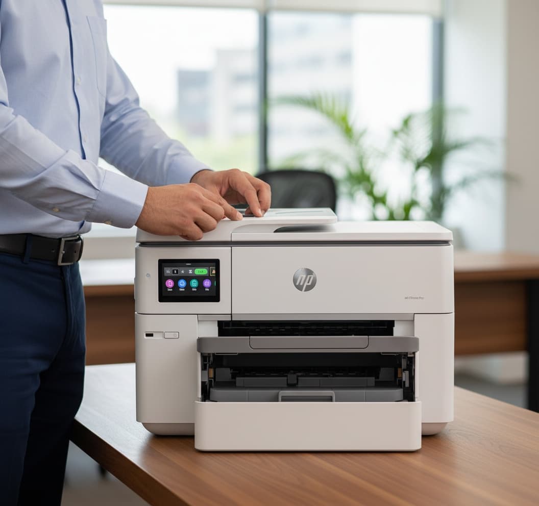 Facility manager mexicano planificando distribución de impresoras en planta de oficinas